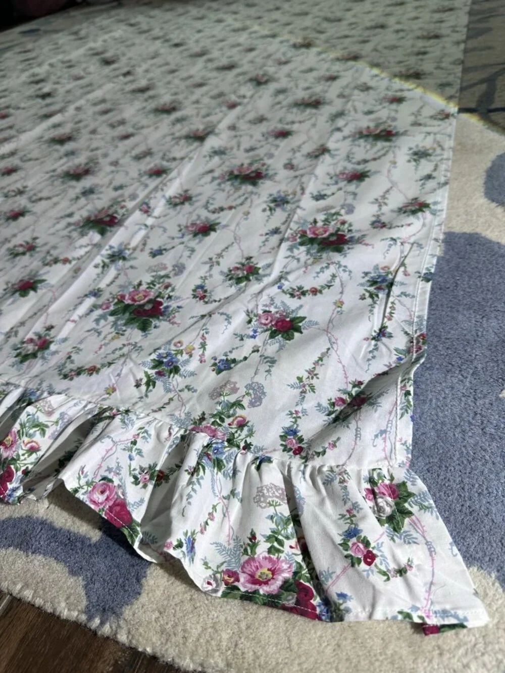 Ralph Lauren Ruffle Twin XL Flat Sheet Cottagecore Floral Shabby Chic Vintage